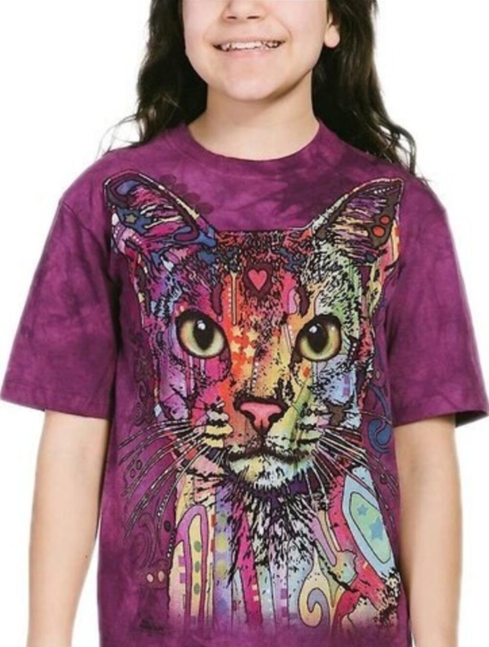 The Mountain Big Face Cat Hand Tie Dyed Unisex T-Shirt Kids Size L